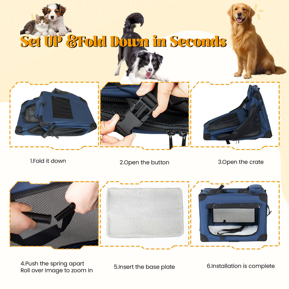 32" Soft Dog Crate - Portable Folding Pet Carrier