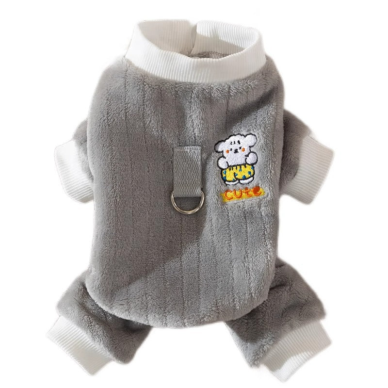 Autumn And Winter Warm Cartoon Dog Four-legged Coat, Bear Towing Fleece Coat, Cat Small Dog Bichon Frise Pet Dog Clothes