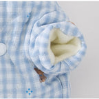 Cute Korean Cartoon Checkerboard Pattern Bear Full-printed Four-legged Cotton Coat For Dogs In Autumn And Winter, Teddy Pet Clothes For Cats