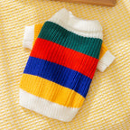 Winter Warm Cat And Dog Clothing Rainbow Striped Knitted Sweater, Cute To Wear For The Party