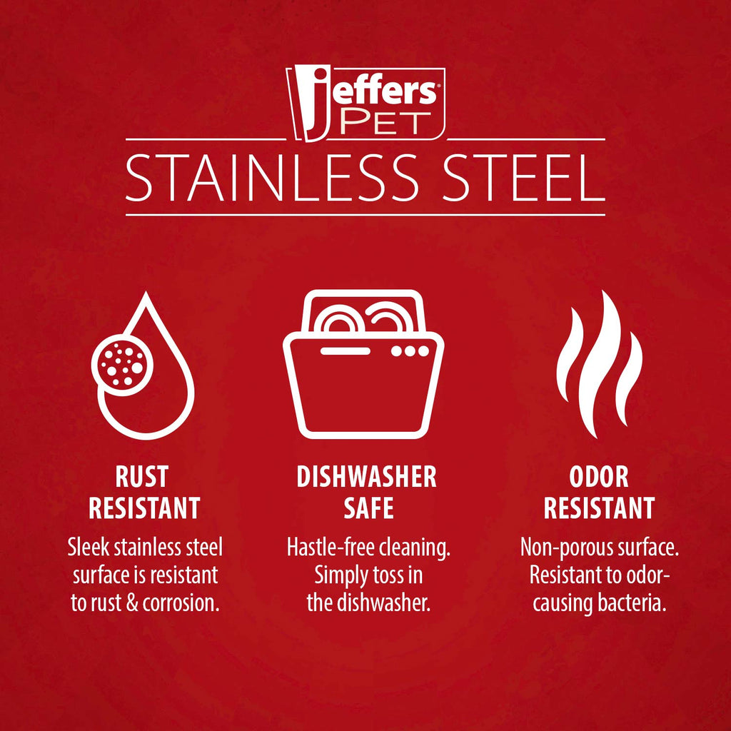 Jeffers Pet Embossed No-Tip Anti-Skid Stainless Steel Pet Bowls for Dogs, Cats, Puppies, Kittens – Rubber Base, Food & Water Feeding Dish for Home, Travel, Camping, Kennel