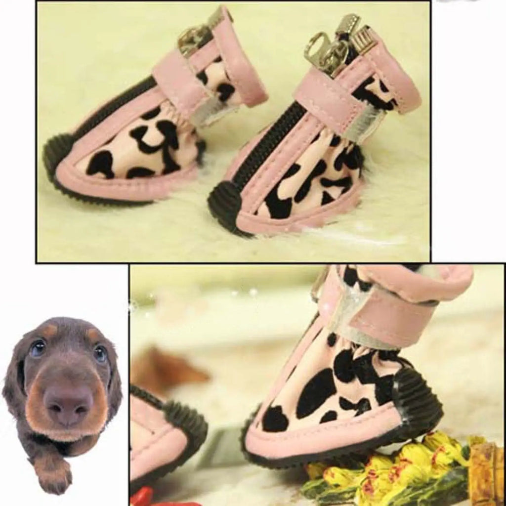 Leopard Print Pu Pet Shoes for Small Dogs and Cats