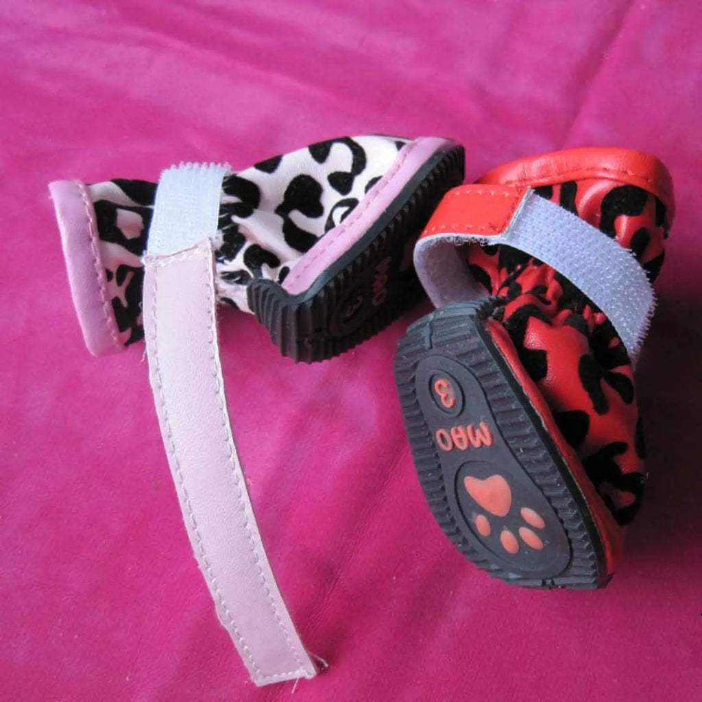 Leopard Print Pu Pet Shoes for Small Dogs and Cats