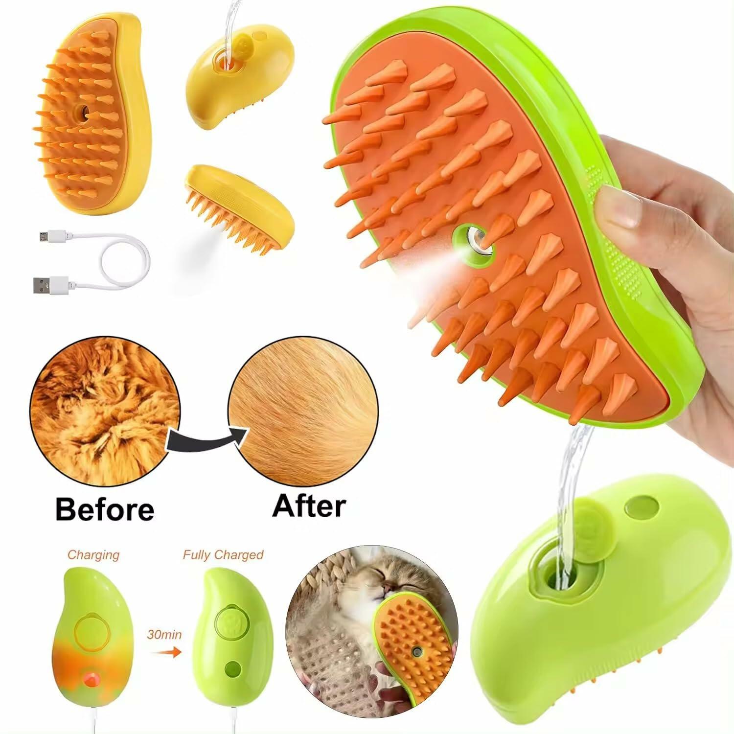 MCEG Pet Steam Brush for Cats & Dogs Shedding Indoor Grooming Tool