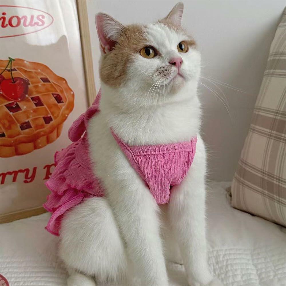 Wiz BBQT Cat Pink Tiered Ruffle Dress Bow Small Dog Clothes Size L