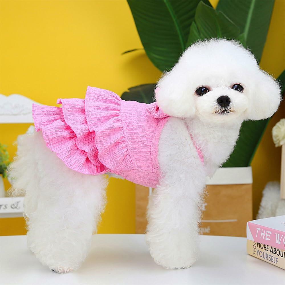 Wiz BBQT Cat Pink Tiered Ruffle Dress Bow Small Dog Clothes Size L