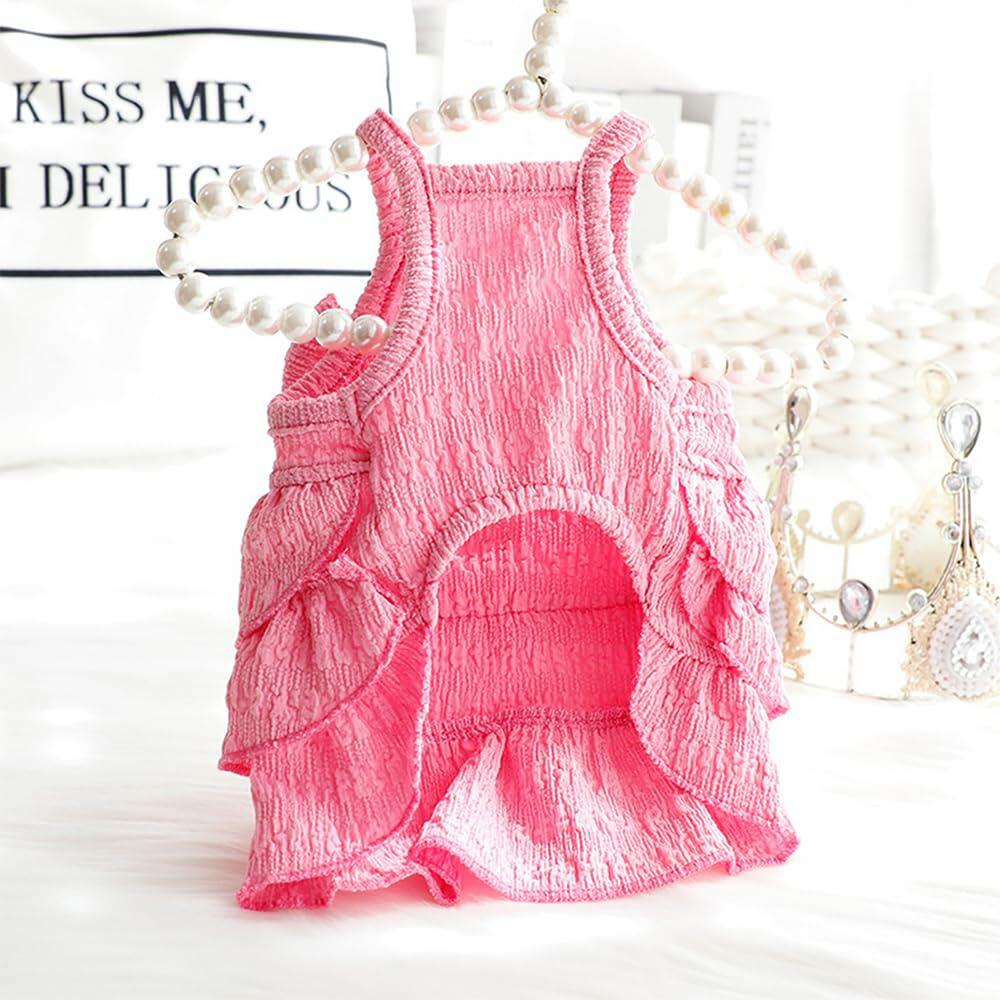 Wiz BBQT Cat Pink Tiered Ruffle Dress Bow Small Dog Clothes Size L