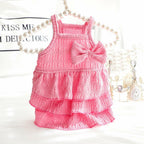 Wiz BBQT Cat Pink Tiered Ruffle Dress Bow Small Dog Clothes Size L
