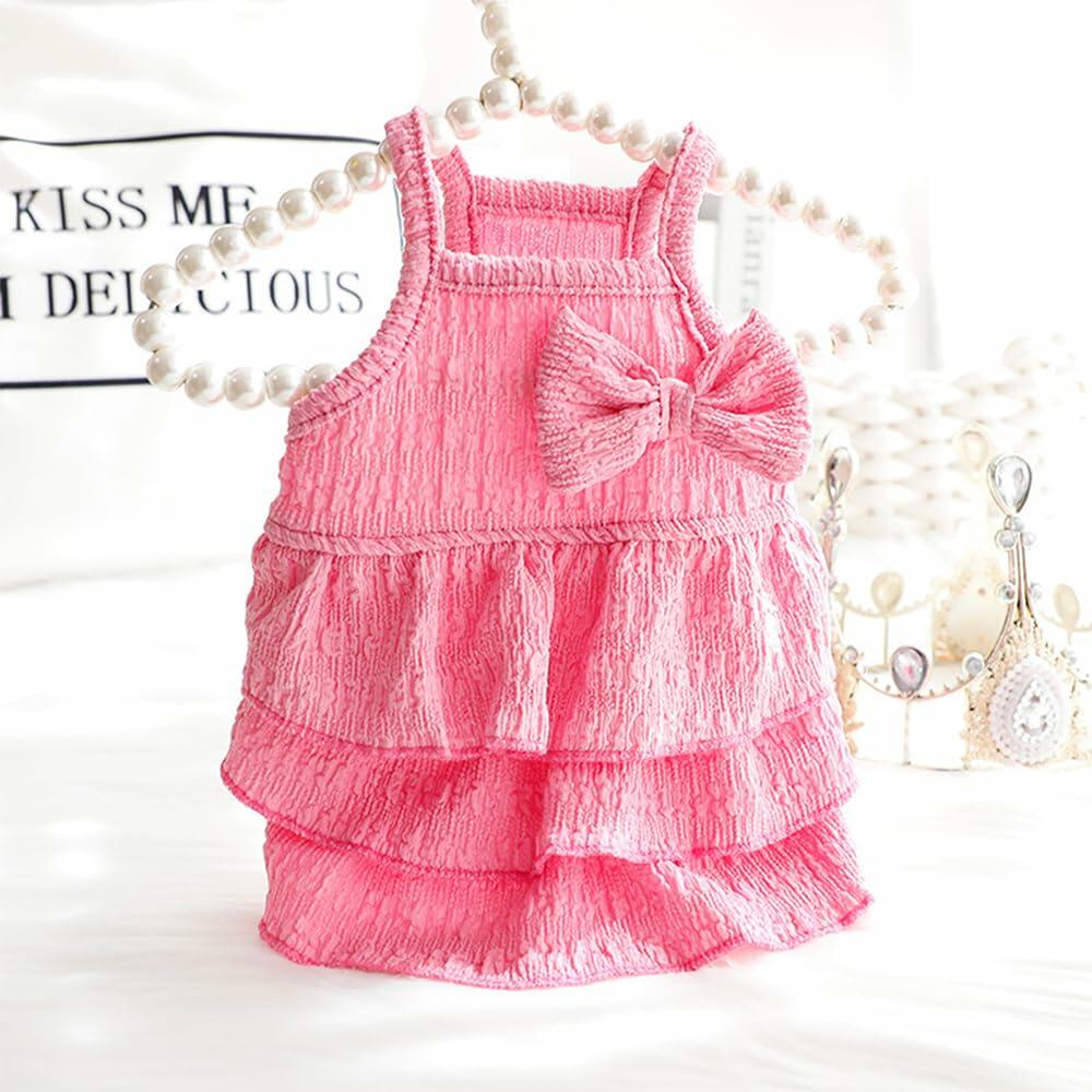 Wiz BBQT Cat Pink Tiered Ruffle Dress Bow Small Dog Clothes Size L