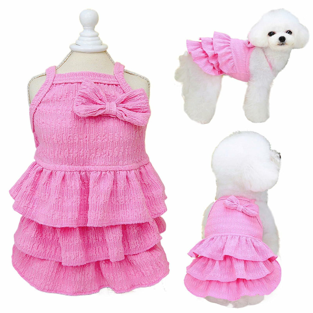 Wiz BBQT Cat Pink Tiered Ruffle Dress Bow Small Dog Clothes Size L