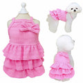 Wiz BBQT Cat Pink Tiered Ruffle Dress Bow Small Dog Clothes Size L