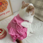 Wiz BBQT Cat Pink Tiered Ruffle Dress Bow Small Dog Clothes Size L