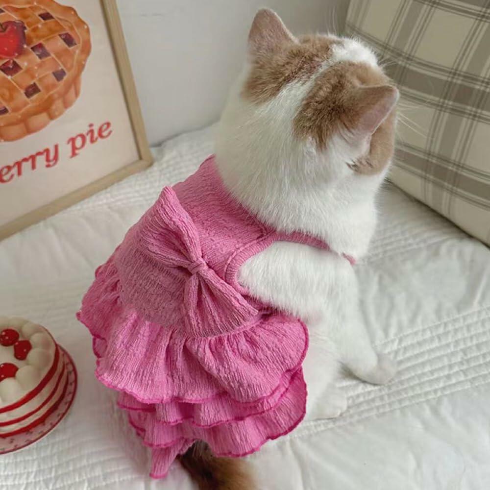 Wiz BBQT Cat Pink Tiered Ruffle Dress Bow Small Dog Clothes Size L