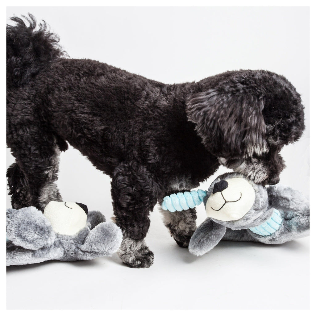 Pet Life ® 2-piece Dual Squeaker and Plush Animal Dog Toy Set