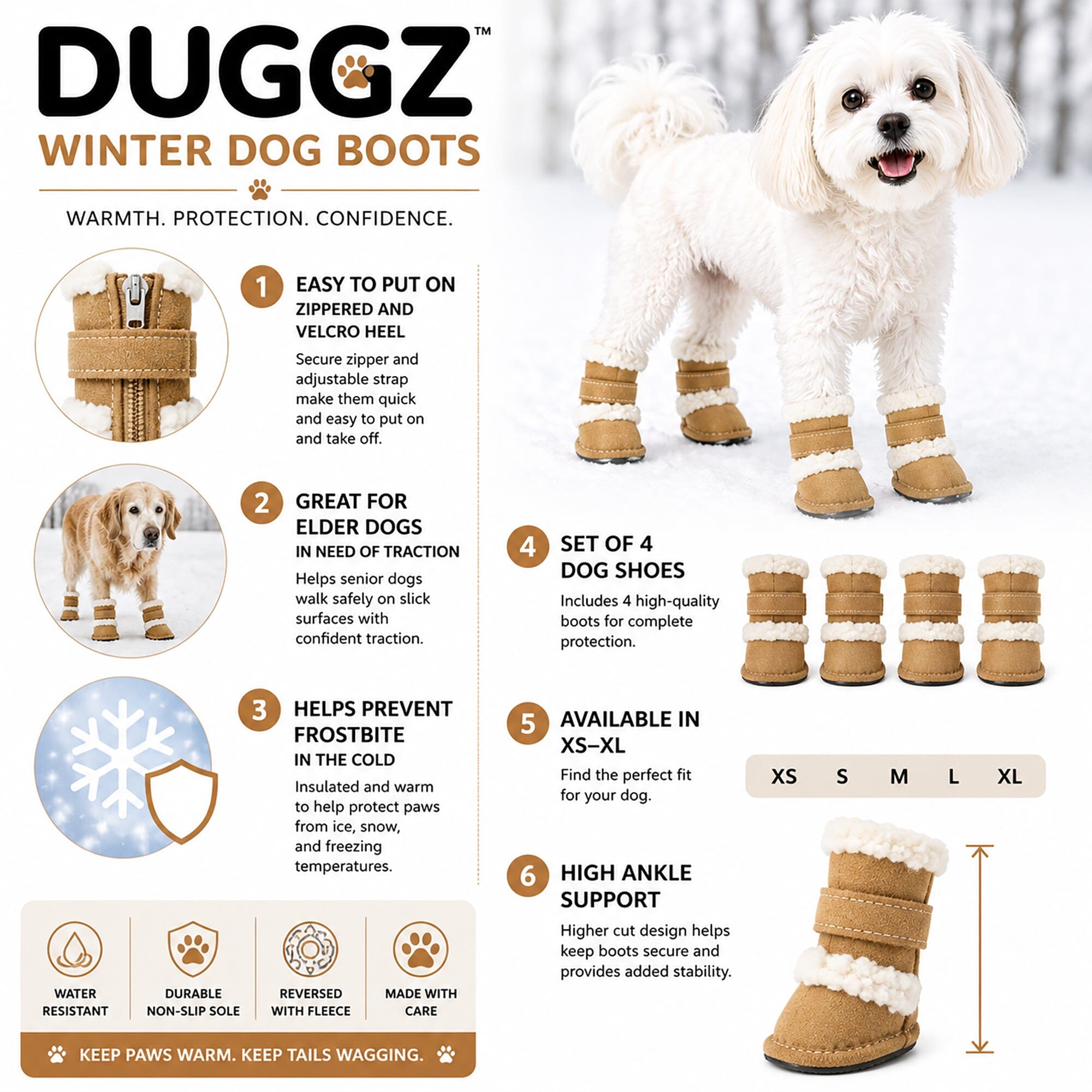 Pet Life ® 'Duggz' 3M Insulated Winter Fashion Dog Shoes Booties - Set of 4