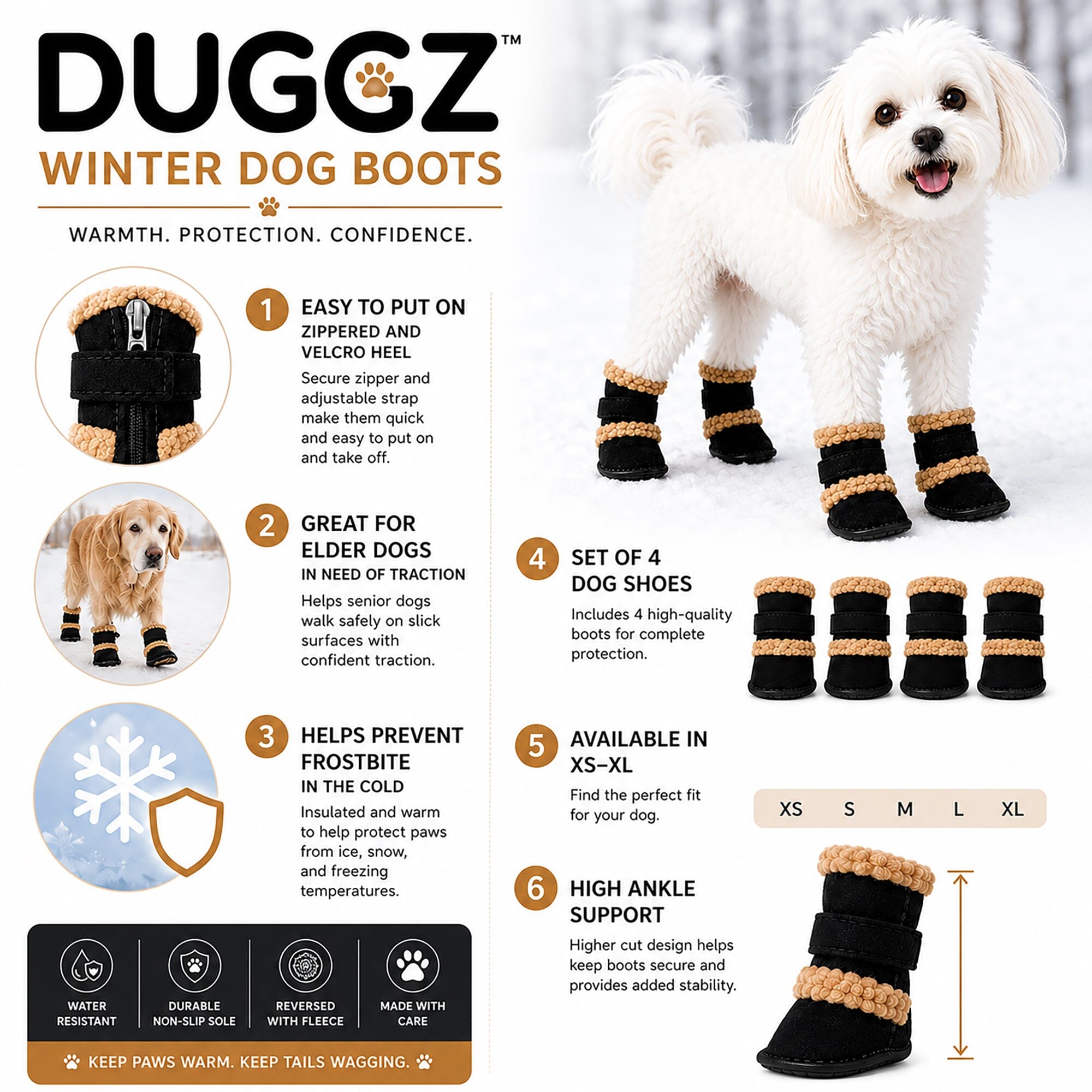 Pet Life ® 'Duggz' 3M Insulated Winter Fashion Dog Shoes Booties - Set of 4