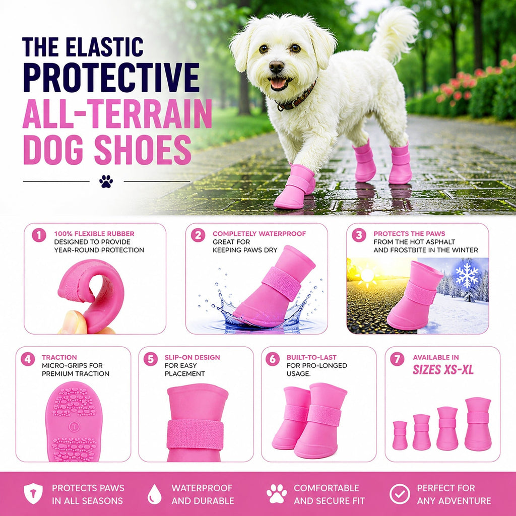 Pet Life ® Elastic Protective Multi-Usage All-Terrain Rubberized Dog Shoes - Set of 4