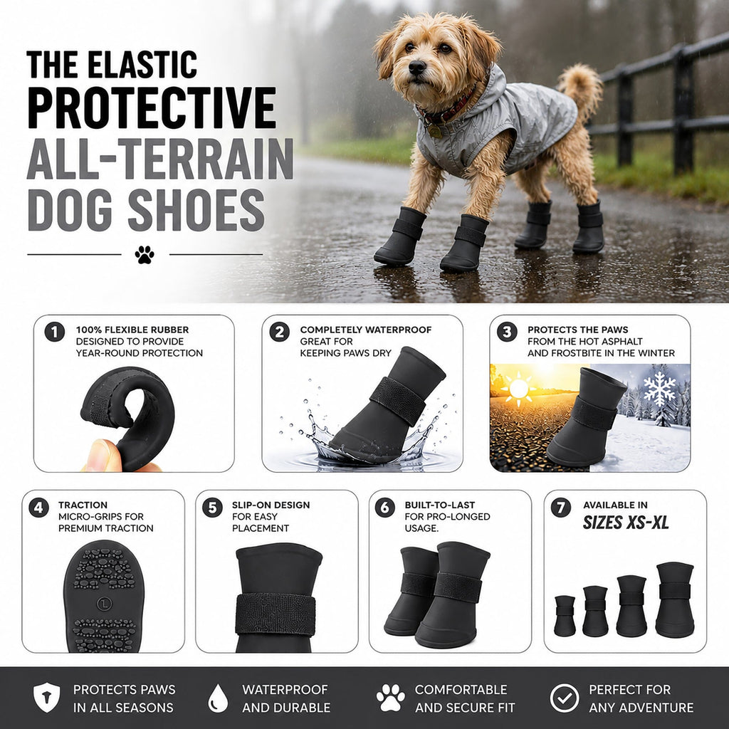 Pet Life ® Elastic Protective Multi-Usage All-Terrain Rubberized Dog Shoes - Set of 4