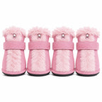 Pet Life ® Fur-Comfort 3M Insulated Fashion Fur and Suede Winter Dog Shoes Boots - Set of 4