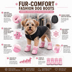 Pet Life ® Fur-Comfort 3M Insulated Fashion Fur and Suede Winter Dog Shoes Boots - Set of 4