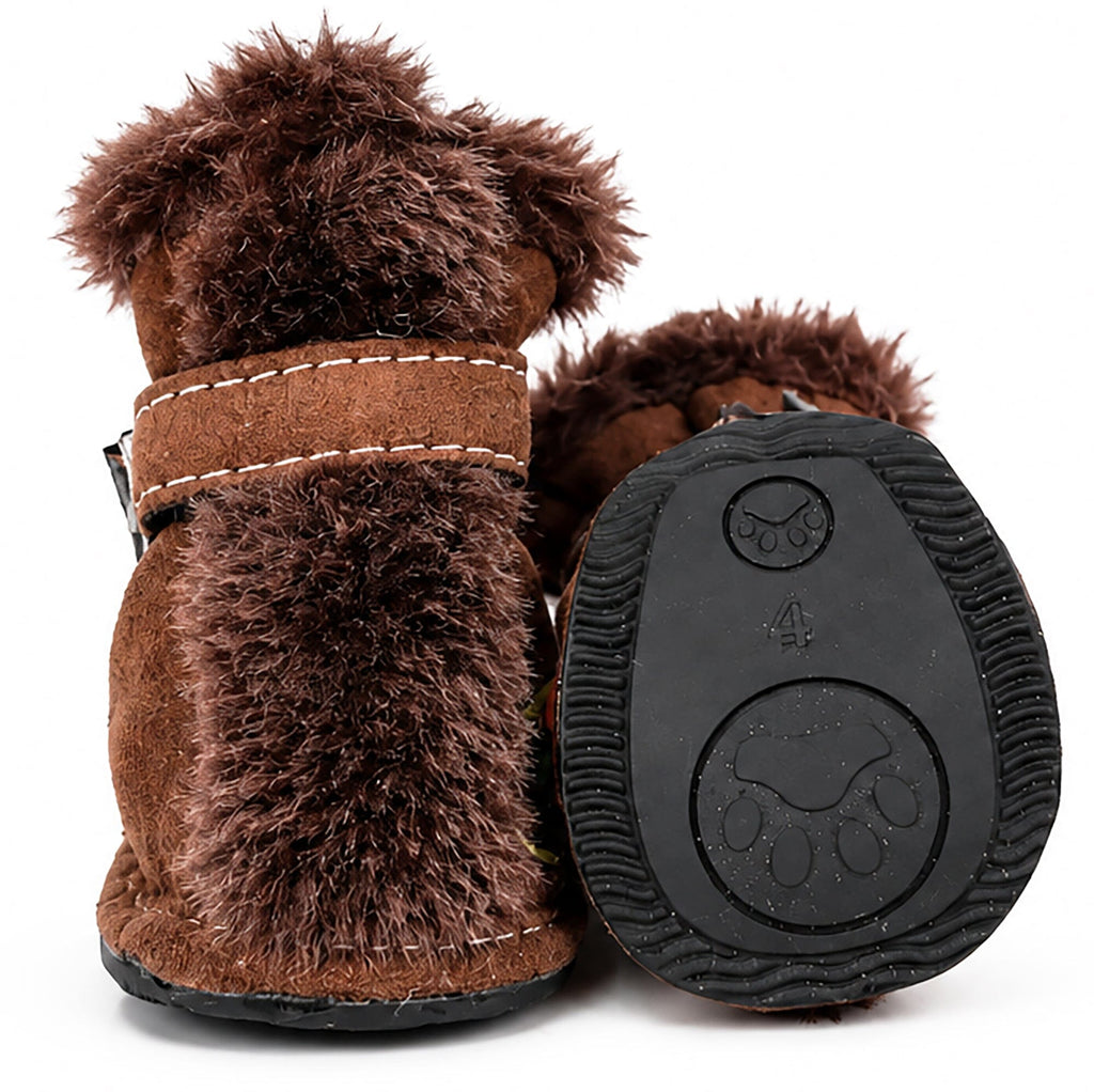 Pet Life ® Fur-Comfort 3M Insulated Fashion Fur and Suede Winter Dog Shoes Boots - Set of 4