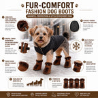 Pet Life ® Fur-Comfort 3M Insulated Fashion Fur and Suede Winter Dog Shoes Boots - Set of 4
