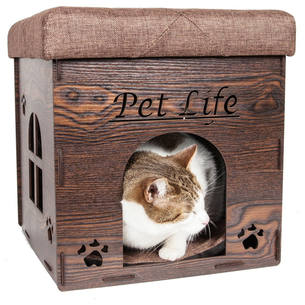 Pet Life ® 'Kitty Kallapse' Collapsible Folding Kitty Cat House Tree Bed Ottoman Bench Furniture