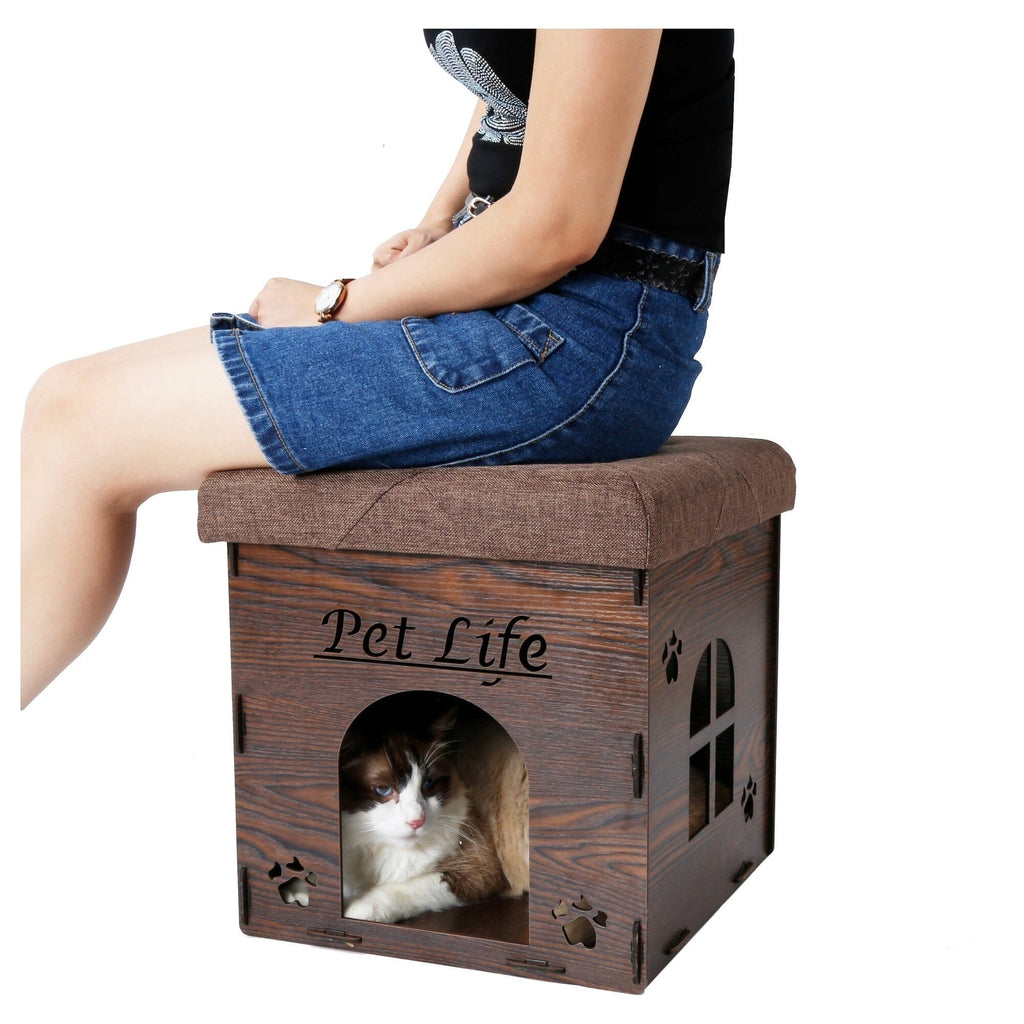 Pet Life ® 'Kitty Kallapse' Collapsible Folding Kitty Cat House Tree Bed Ottoman Bench Furniture