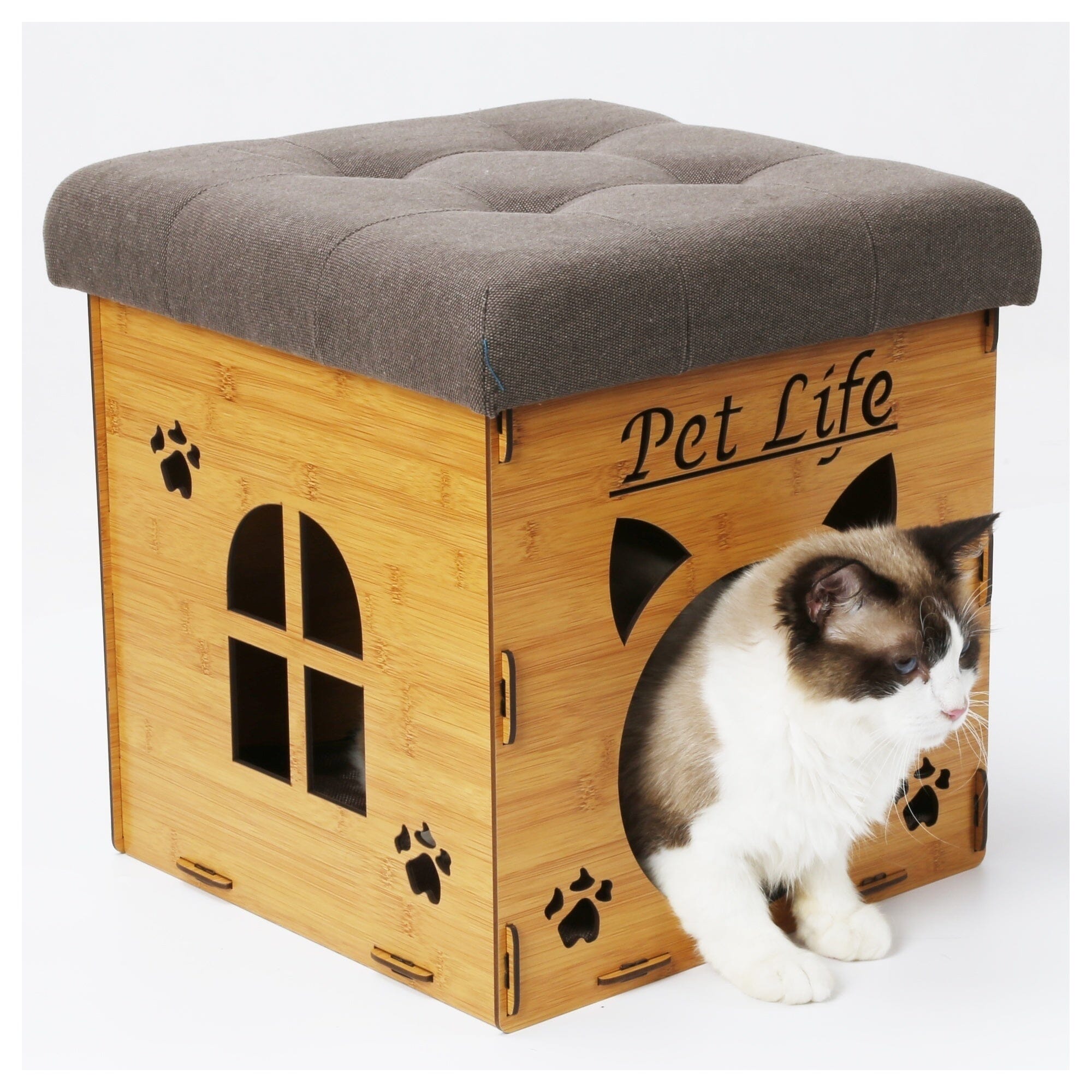 Pet Life ® 'Kitty Kallapse' Collapsible Folding Kitty Cat House Tree Bed Ottoman Bench Furniture