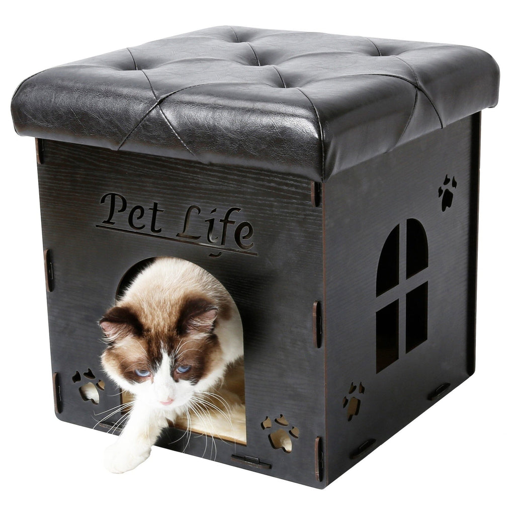 Pet Life ® 'Kitty Kallapse' Collapsible Folding Kitty Cat House Tree Bed Ottoman Bench Furniture
