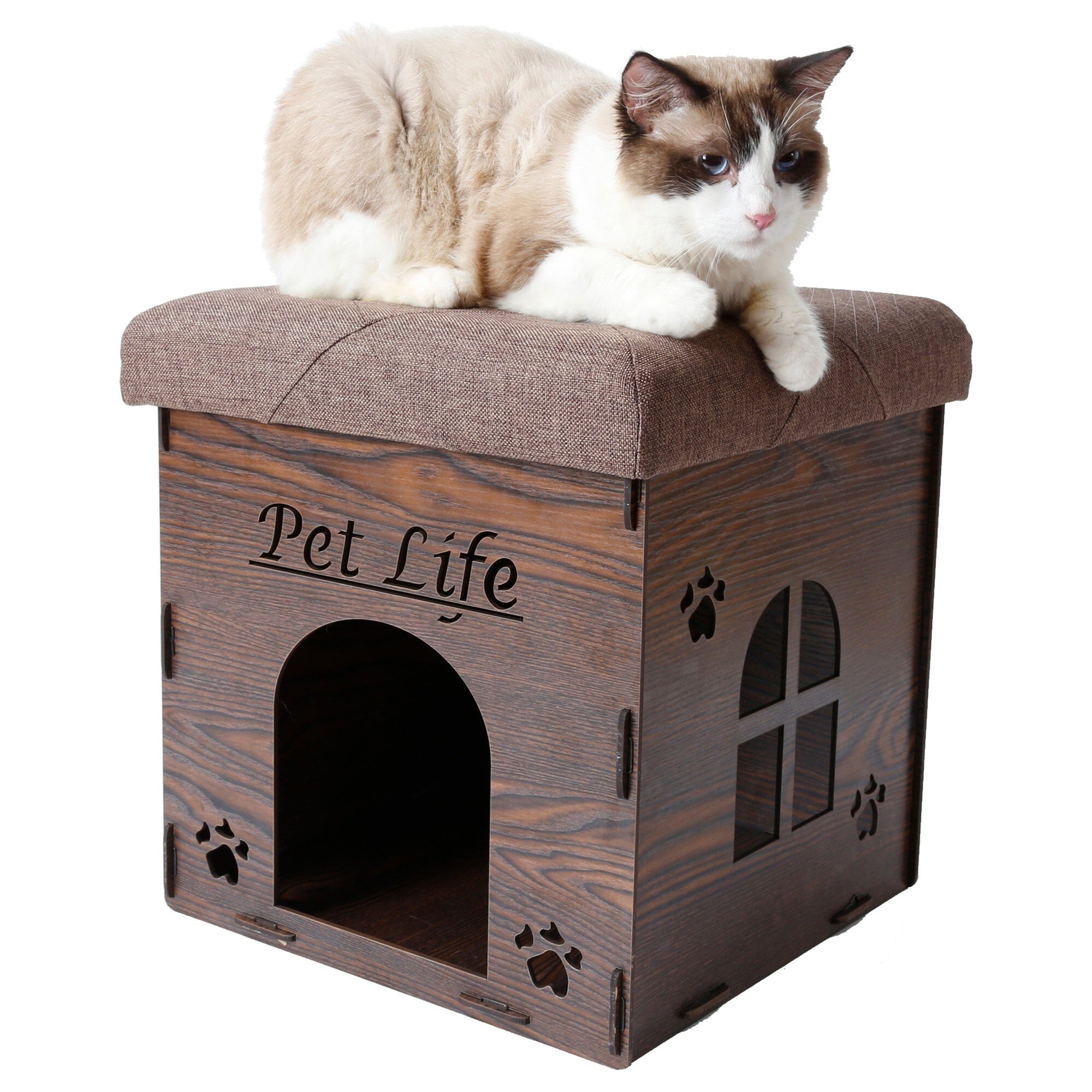 Pet Life ® 'Kitty Kallapse' Collapsible Folding Kitty Cat House Tree Bed Ottoman Bench Furniture