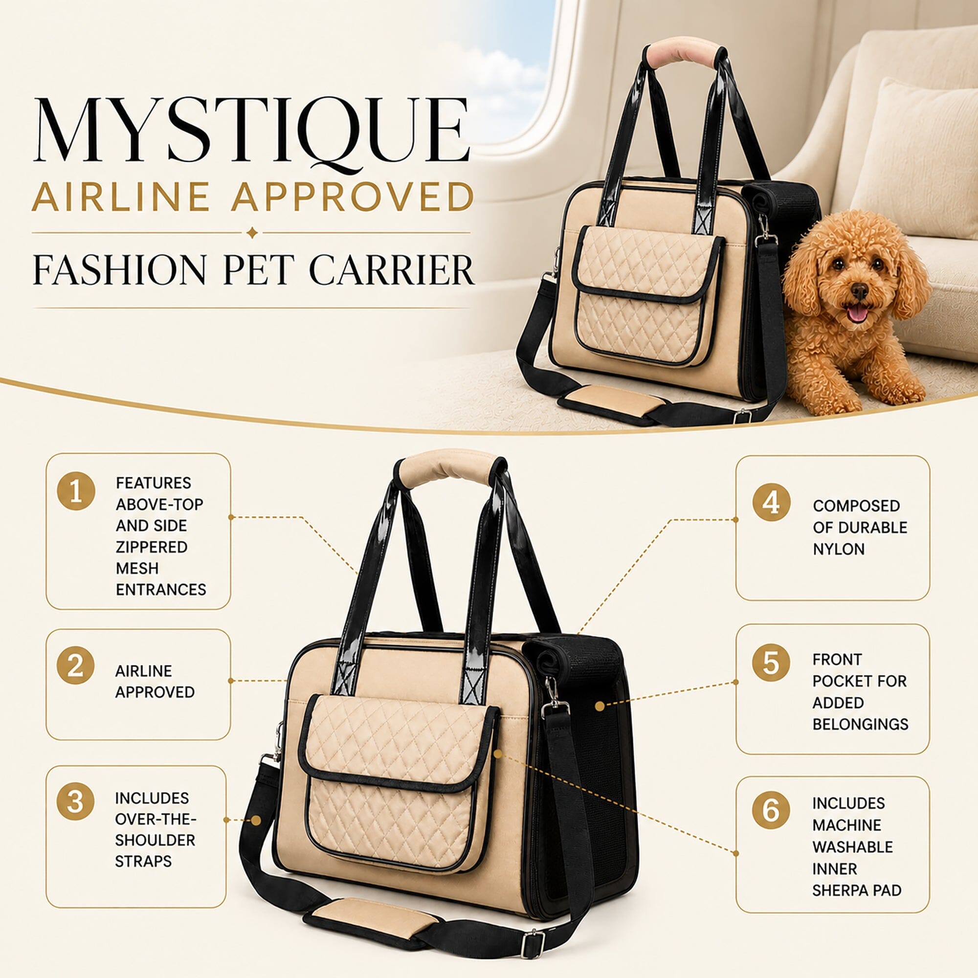 Pet Life ® Mystique Airline Approved Fashion Designer Travel Pet Dog Carrier w/ Pouch