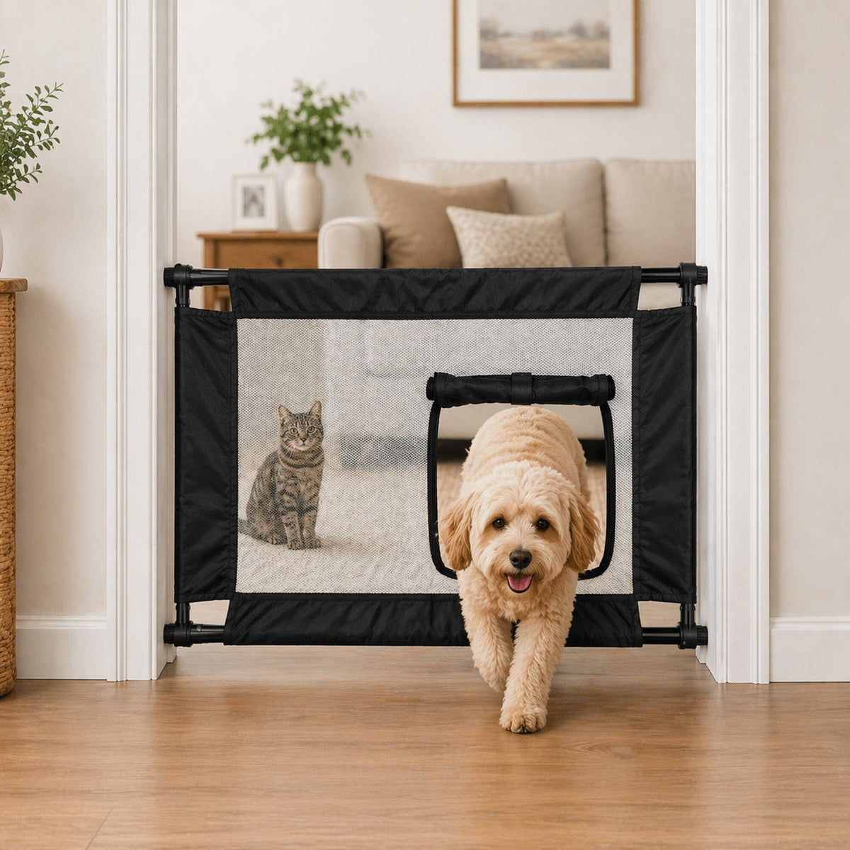 Pet Life ® 'Porta Gate' Anti-Drilling Nylon Mesh Collapsible Folding Travel Safety Pet Cat Dog Gate w/ Zippered Entrance