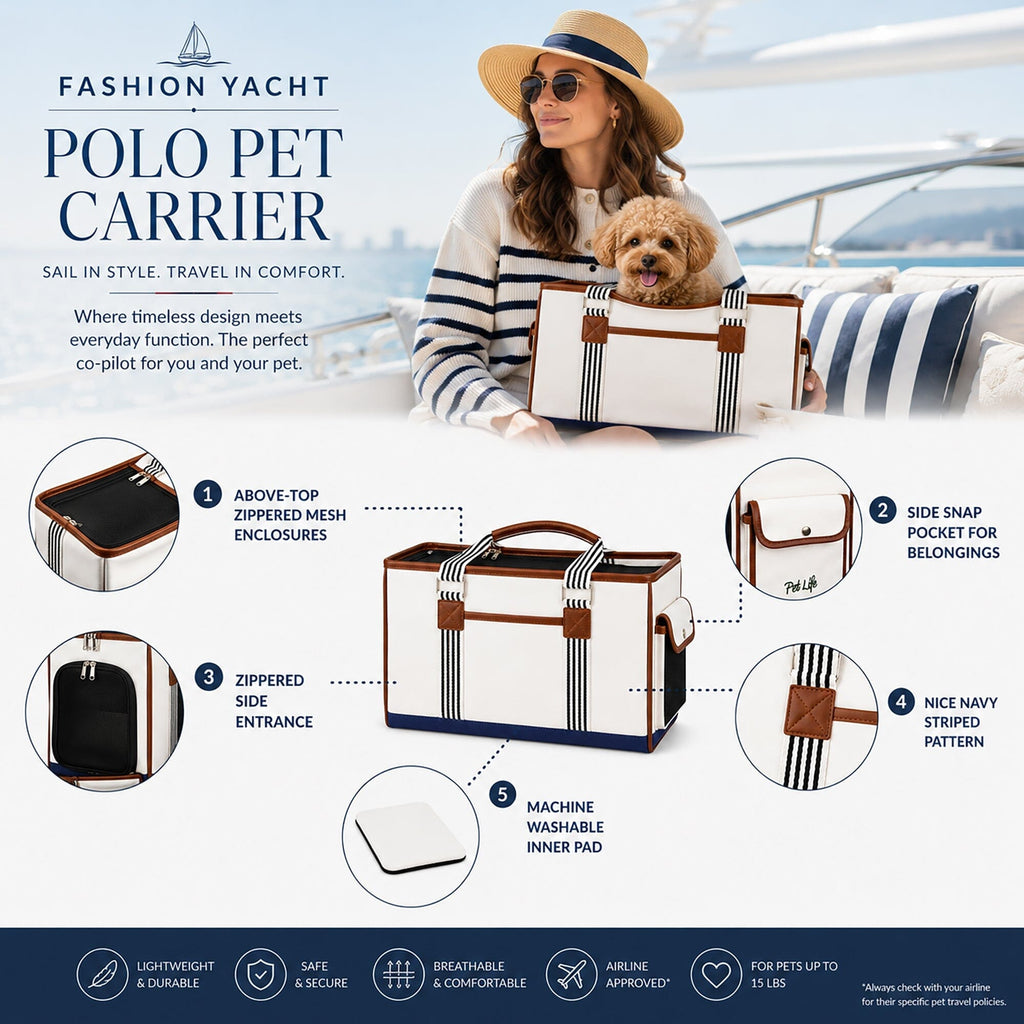 Pet Life ® 'Yacht Polo' Designer Travel Fashion Pet Dog Carrier w/ Pouch