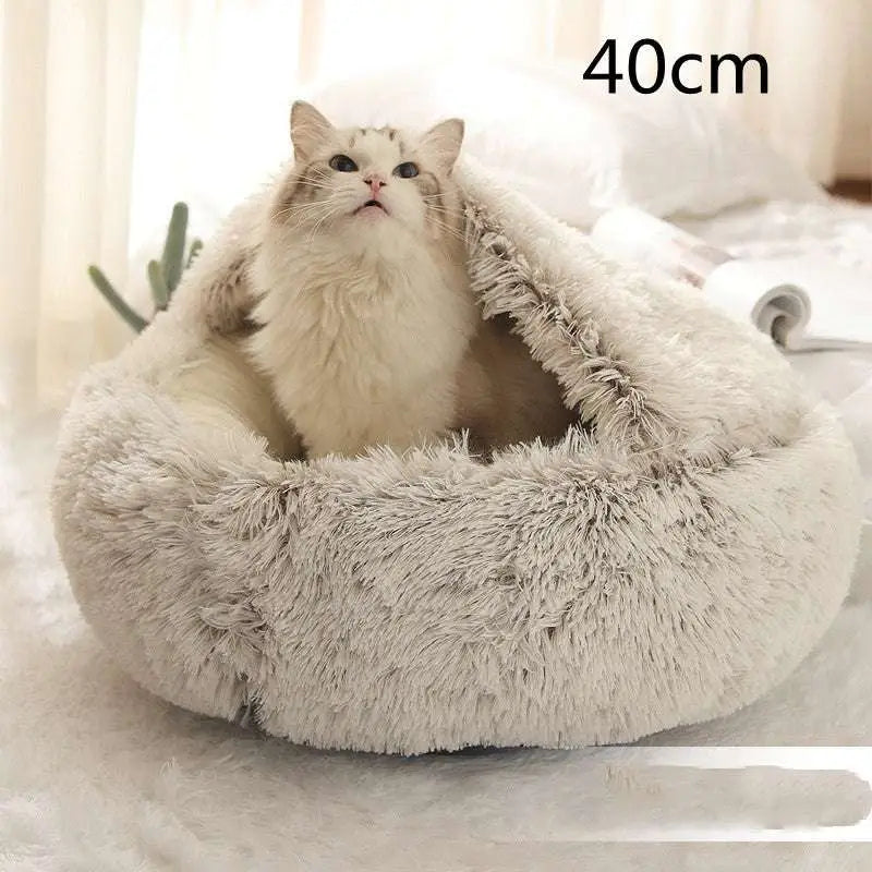 Pink Round Plush Warm Cat Bed Pet