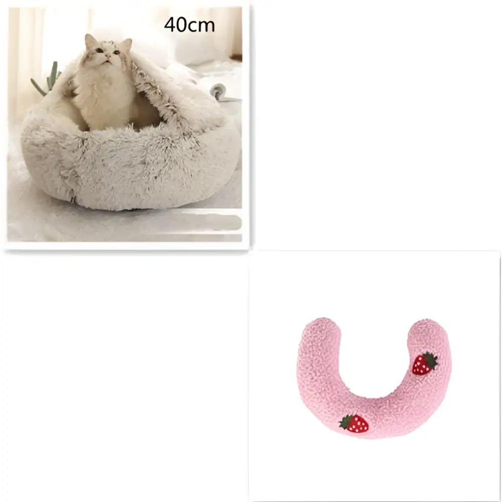 Pink Round Plush Warm Cat Bed Pet