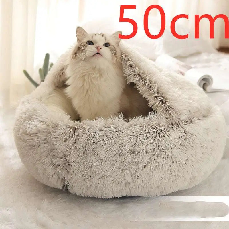 Pink Round Plush Warm Cat Bed Pet