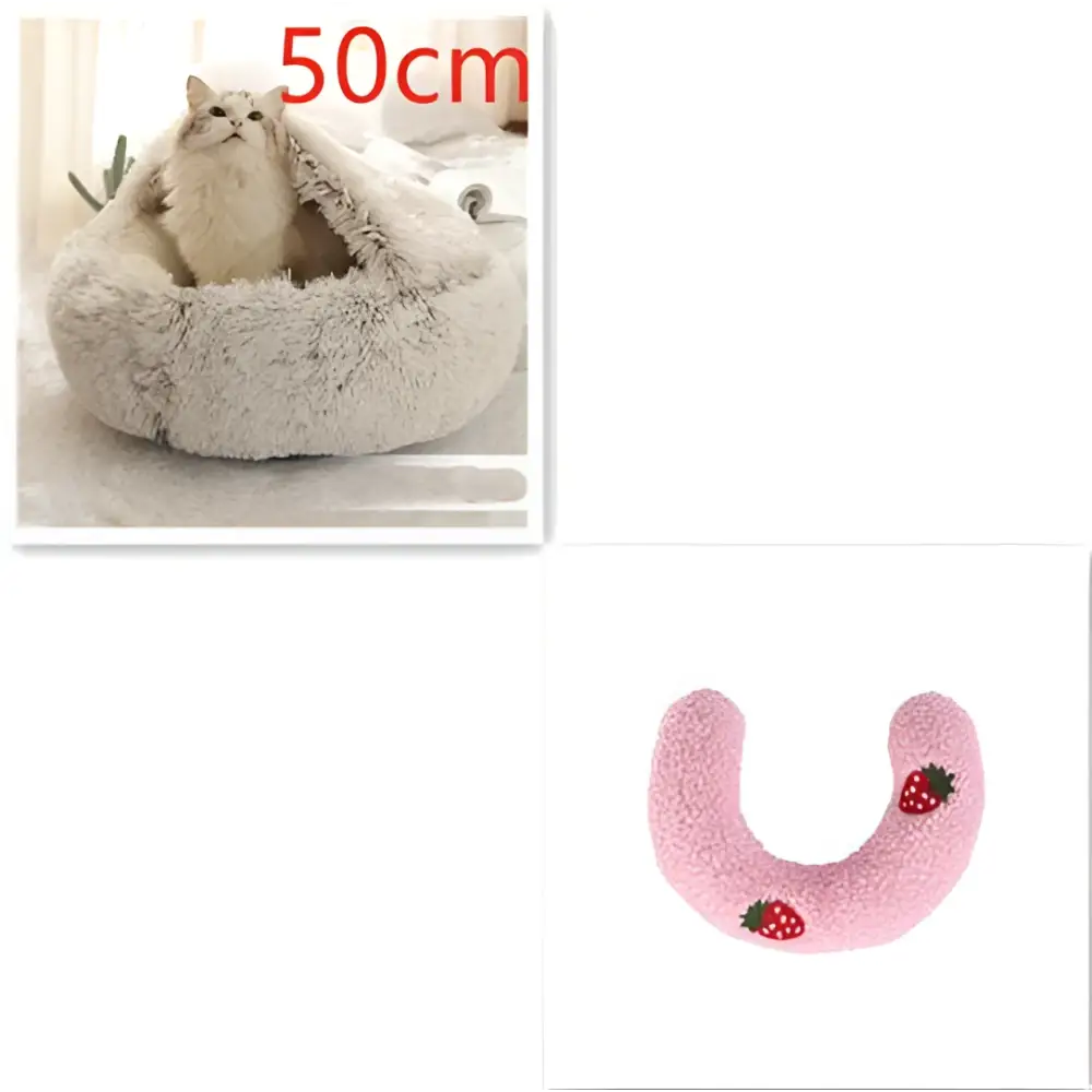 Pink Round Plush Warm Cat Bed Pet