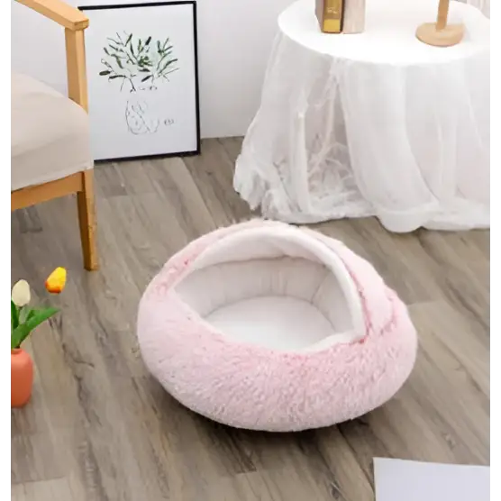 Pink Round Plush Warm Cat Bed Pet