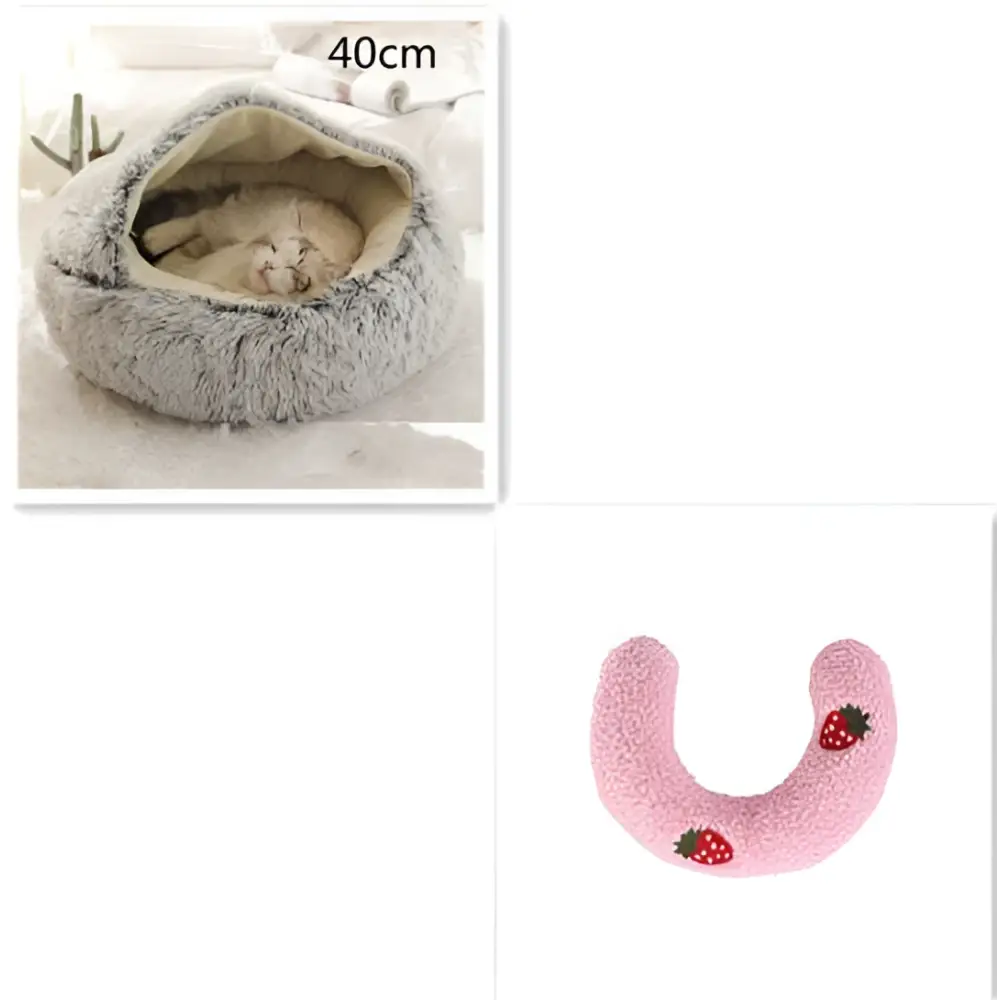 Pink Round Plush Warm Cat Bed Pet