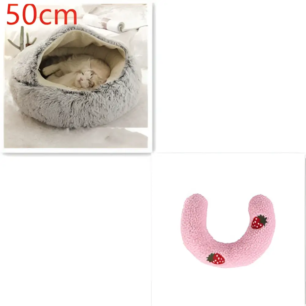 Pink Round Plush Warm Cat Bed Pet