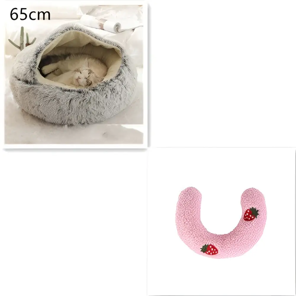 Pink Round Plush Warm Cat Bed Pet