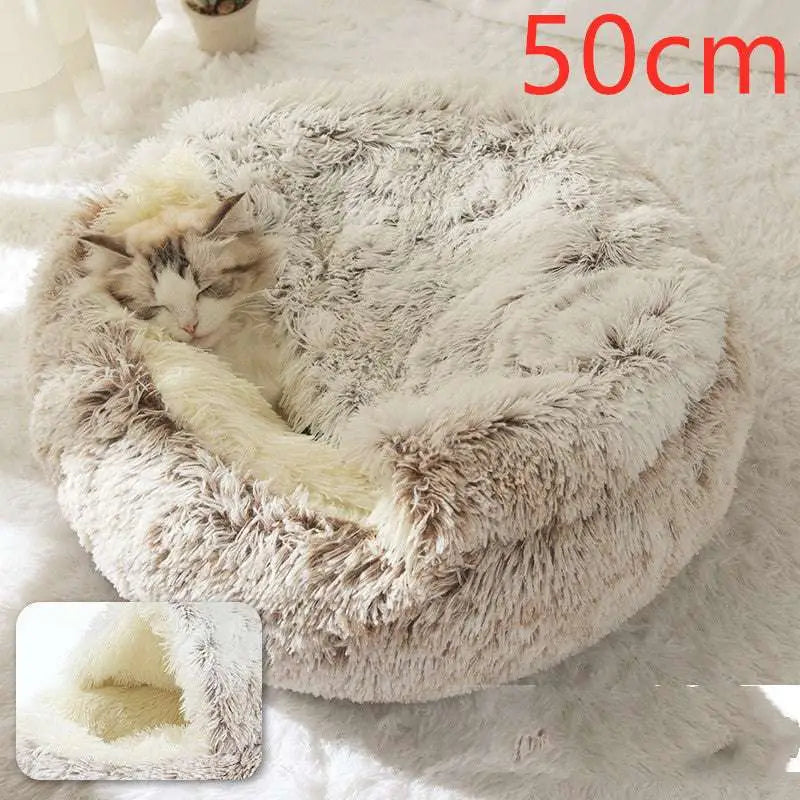 Pink Round Plush Warm Cat Bed Pet
