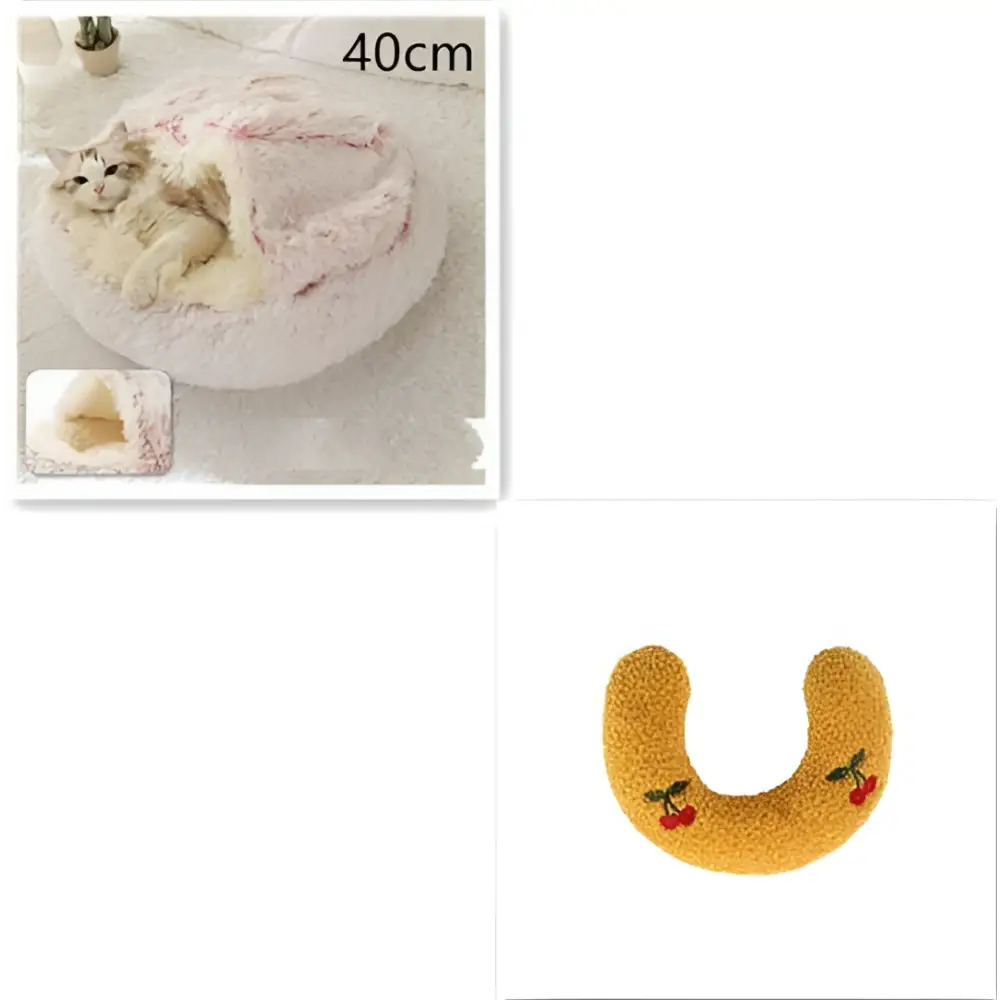 Pink Round Plush Warm Cat Bed Pet