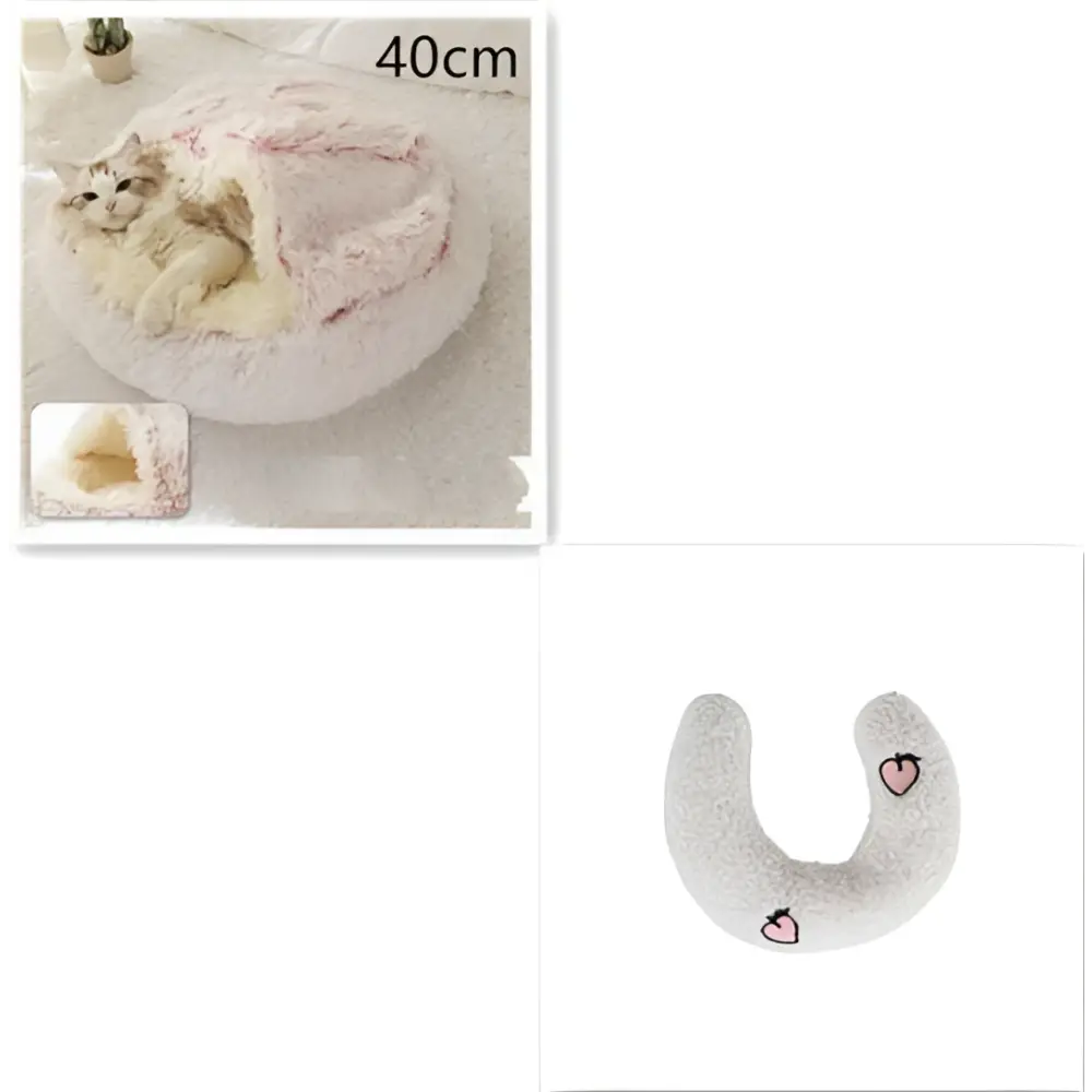 Pink Round Plush Warm Cat Bed Pet