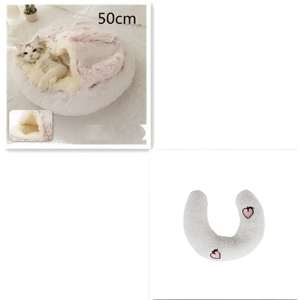 Pink Round Plush Warm Cat Bed Pet