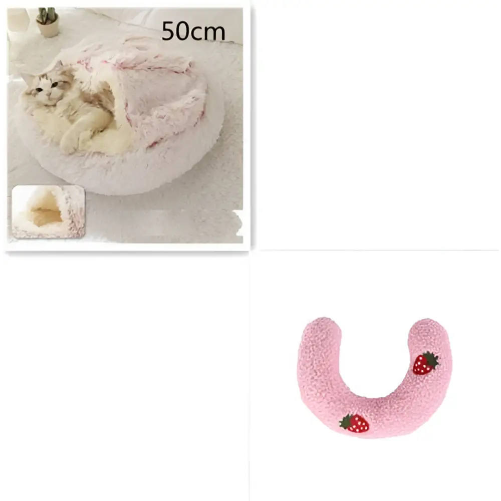 Pink Round Plush Warm Cat Bed Pet
