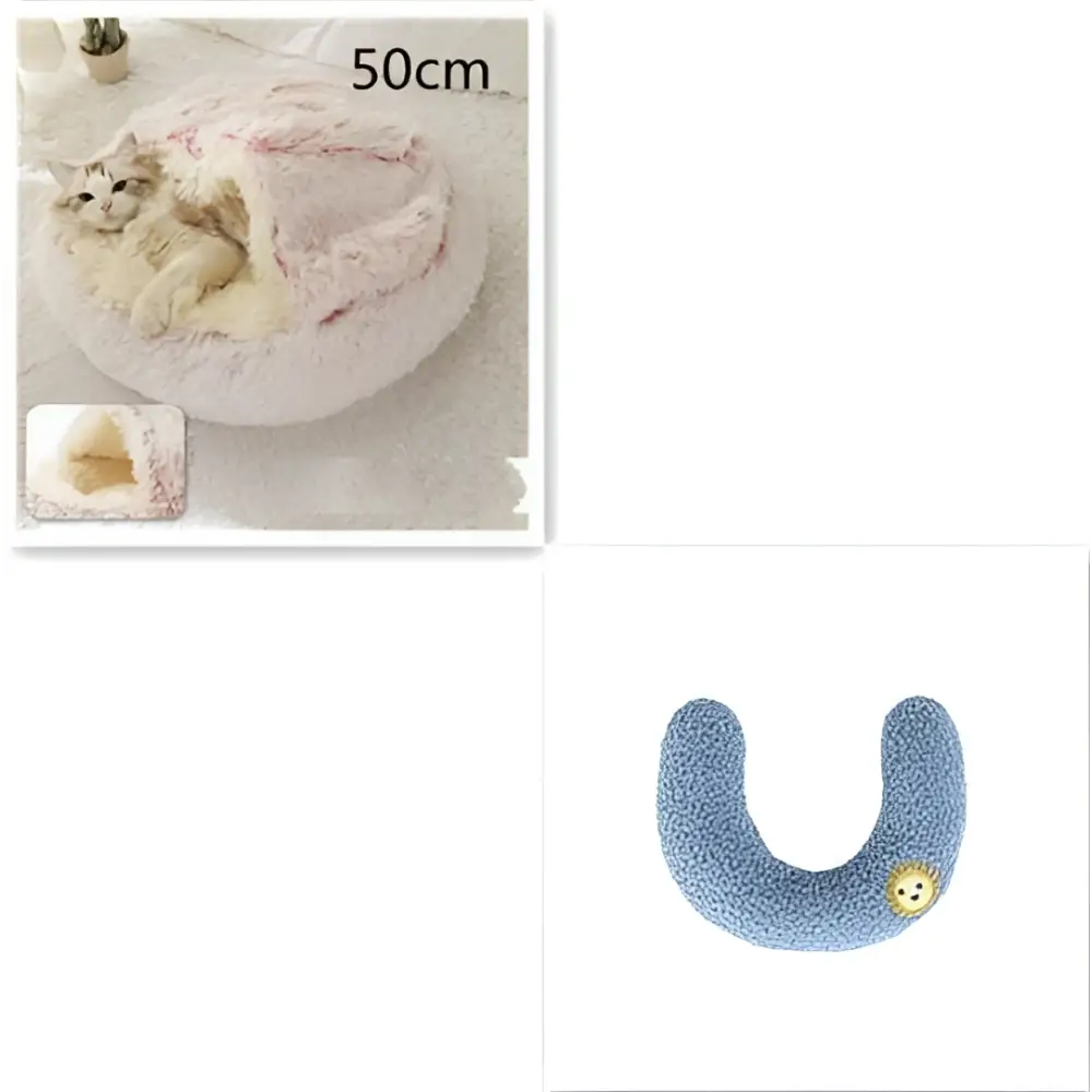 Pink Round Plush Warm Cat Bed Pet