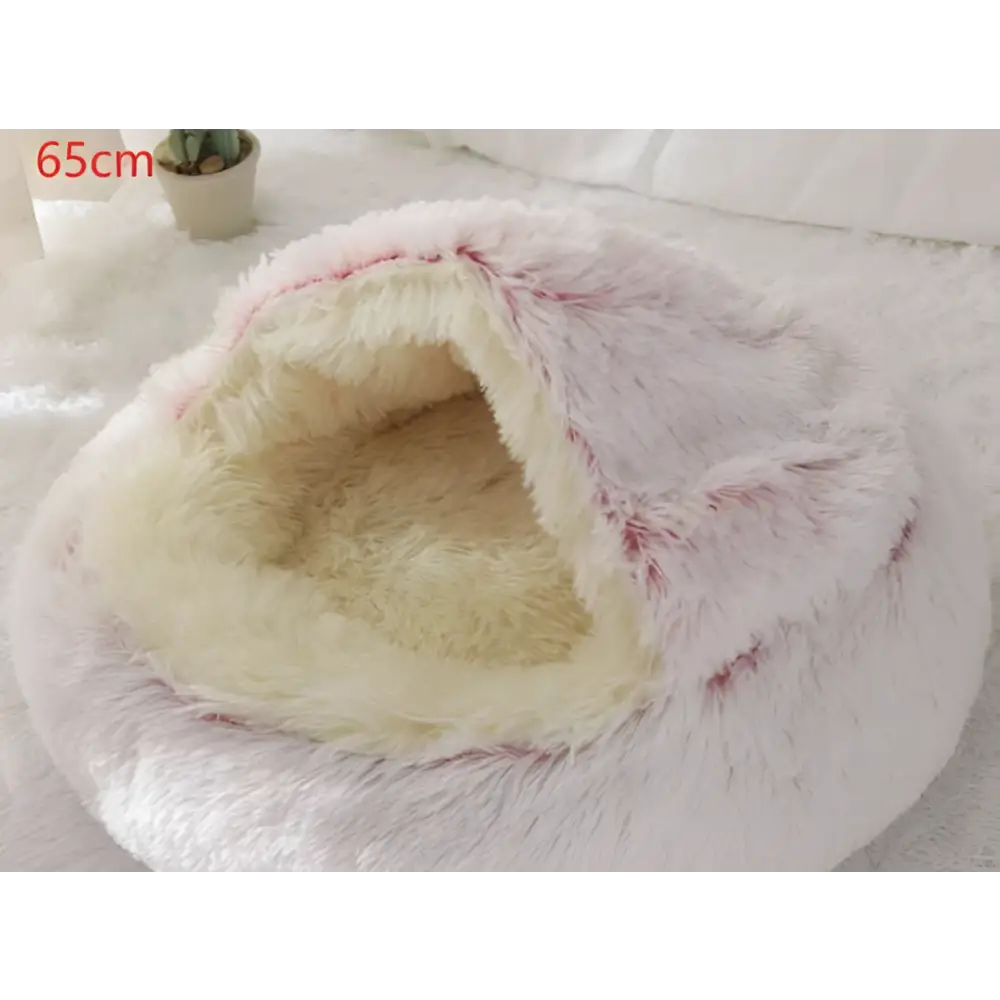 Pink Round Plush Warm Cat Bed Pet