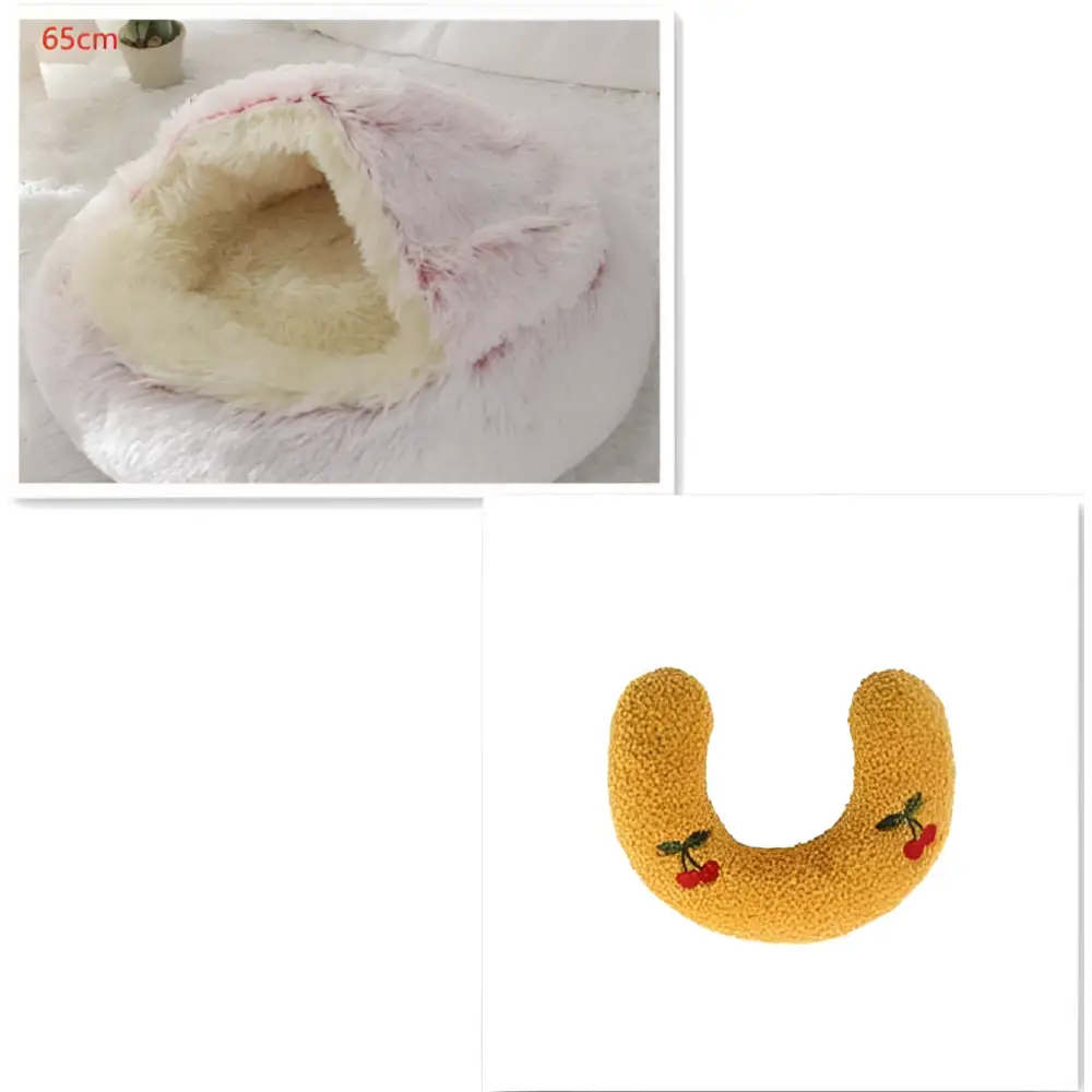 Pink Round Plush Warm Cat Bed Pet